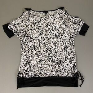 Isabella Rodriguez Cold Shoulder Top‎ Women's Plus Size 2X Black White Abstract